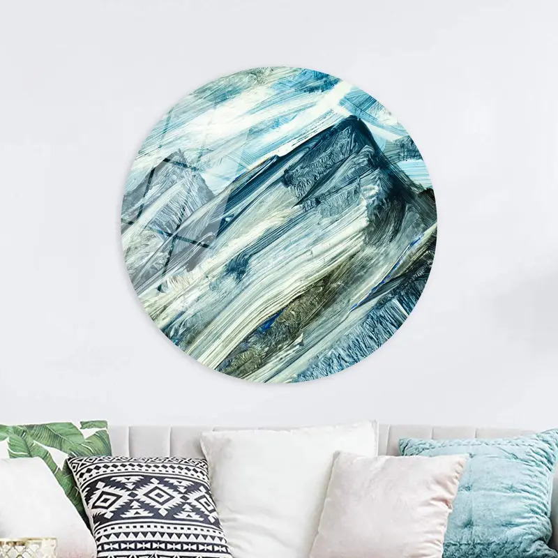 エレガントな山の風景プリント キャンバス - グリーン & ブルーの抽象的な