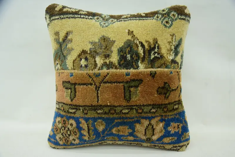 Throw Kilim Pillow, Aztec Cushion, Cushion Case, Boho Pillow Sham Cover, Interior Designer Pillow, Vintage Pillow Case, 16x16 Beige Pillow - 1