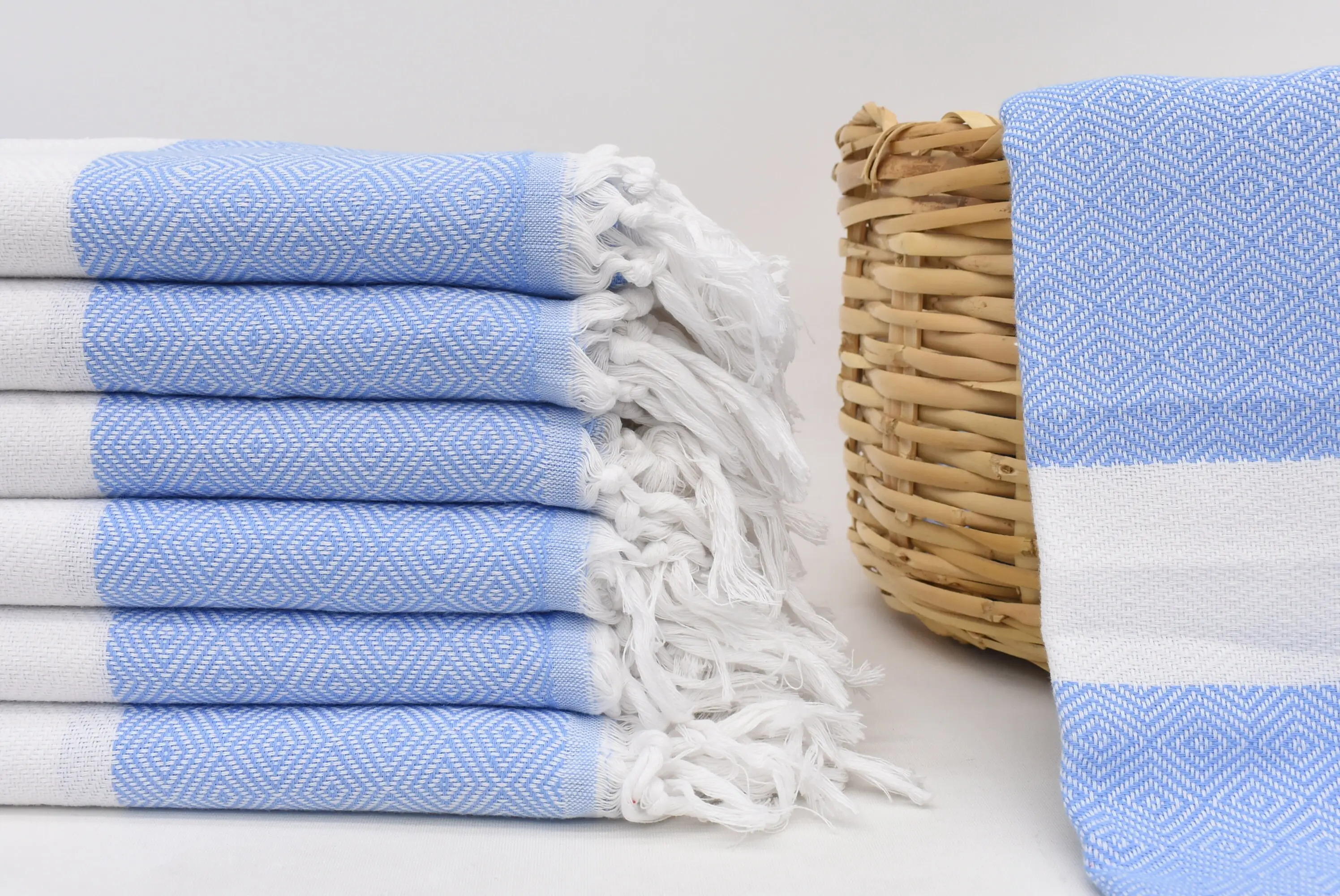 Personalized Turkish Towel, Light Blue Diamond, Organic Cotton, 70x40 Inches - 1