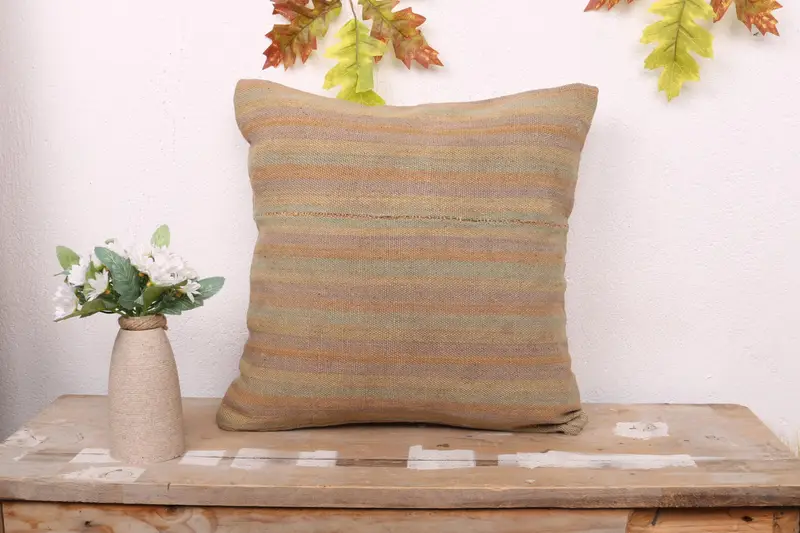 Vintage Kilim Throw Pillow, Tapestry Pillow Case, Designer Throw Pillow, 16x16 Green Cushion, Boho Pillow Sham Cover, Pillow, Pillow for Sofa - 1