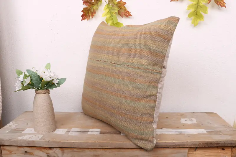 Vintage Kilim Throw Pillow, Tapestry Pillow Case, Designer Throw Pillow, 16x16 Green Cushion, Boho Pillow Sham Cover, Pillow, Pillow for Sofa - 4