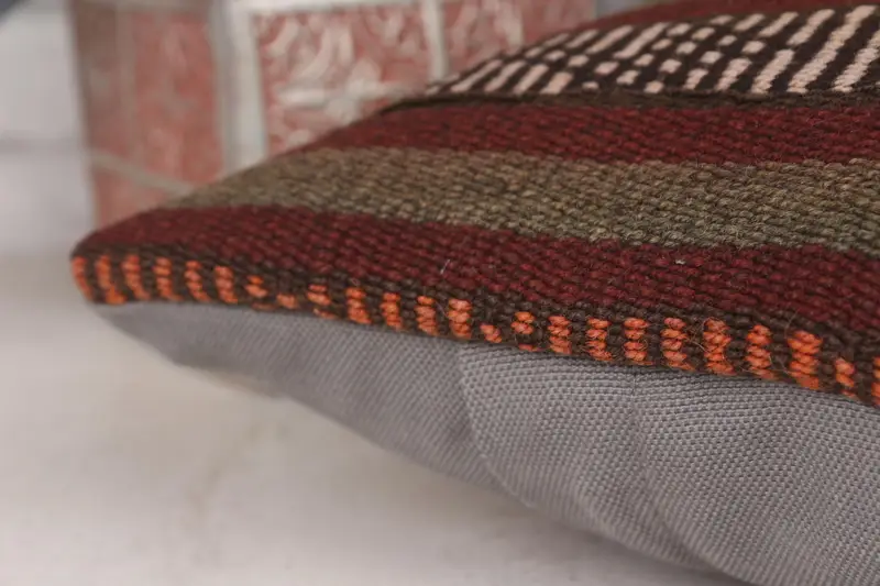 Kilim Cushion Sham, Retro Throw Cushion Cover, Vintage Kilim Throw Pillow, Boho Pillow Sham Cover, 12x12 Red Pillow Cover, Pillow - 7