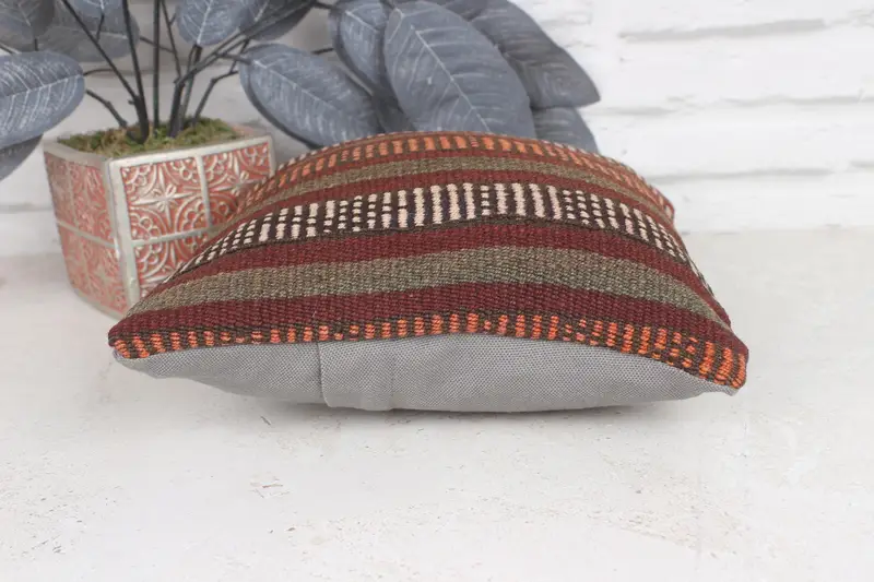 Kilim Cushion Sham, Retro Throw Cushion Cover, Vintage Kilim Throw Pillow, Boho Pillow Sham Cover, 12x12 Red Pillow Cover, Pillow - 5