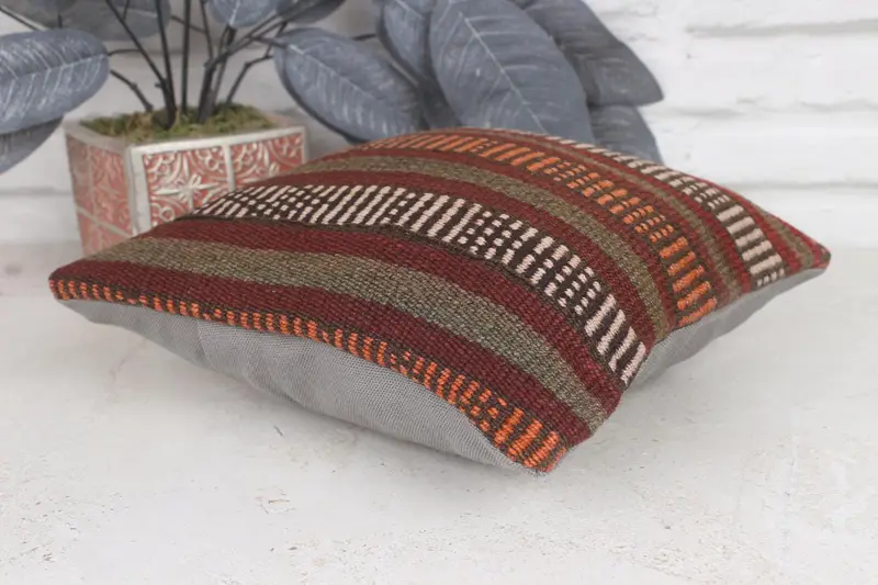 Kilim Cushion Sham, Retro Throw Cushion Cover, Vintage Kilim Throw Pillow, Boho Pillow Sham Cover, 12x12 Red Pillow Cover, Pillow - 6