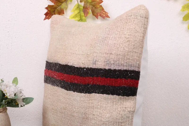 Vintage Pillow, 16x16 Beige Pillow, Handmade Cushion Case, Turkish Kilim Pillow, Southwestern Pillow Sham, Kilim Cushion Sham, Cushion Case - 5