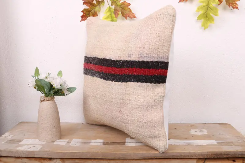 Vintage Pillow, 16x16 Beige Pillow, Handmade Cushion Case, Turkish Kilim Pillow, Southwestern Pillow Sham, Kilim Cushion Sham, Cushion Case - 4