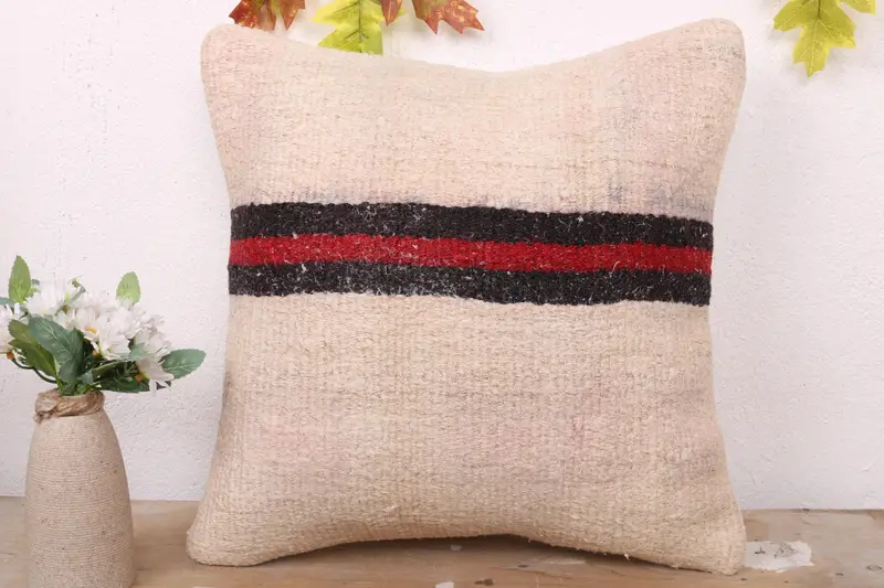 Vintage Pillow, 16x16 Beige Pillow, Handmade Cushion Case, Turkish Kilim Pillow, Southwestern Pillow Sham, Kilim Cushion Sham, Cushion Case - 2