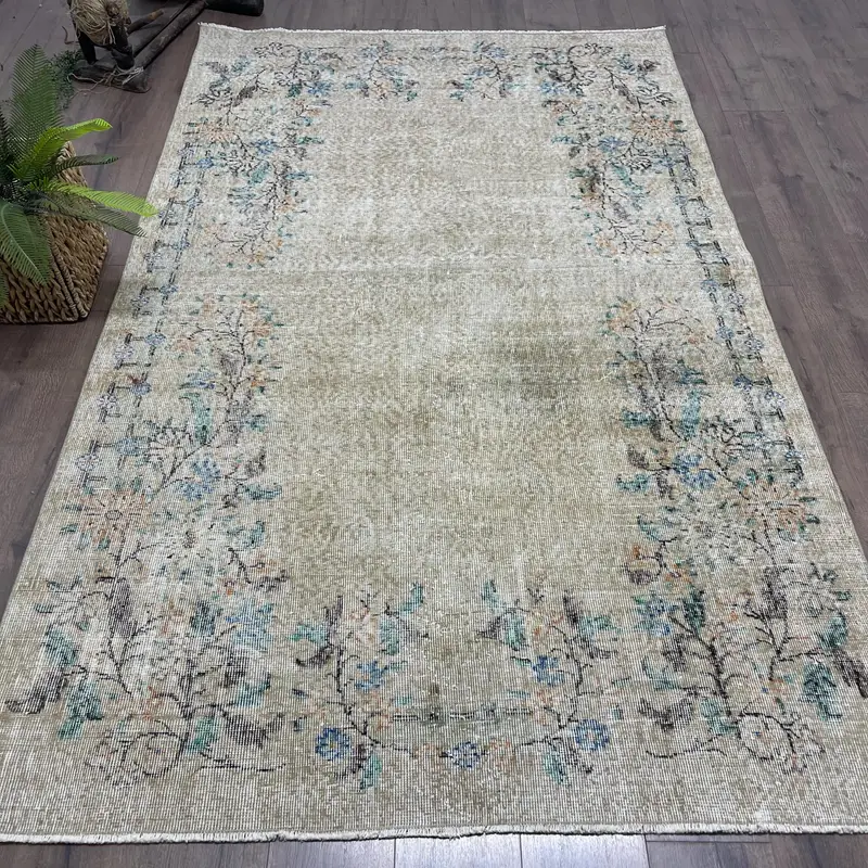 5.2x8.6 ft Turkish Rug, Vintage Large Rug, Gray Blue Check Rug - 1