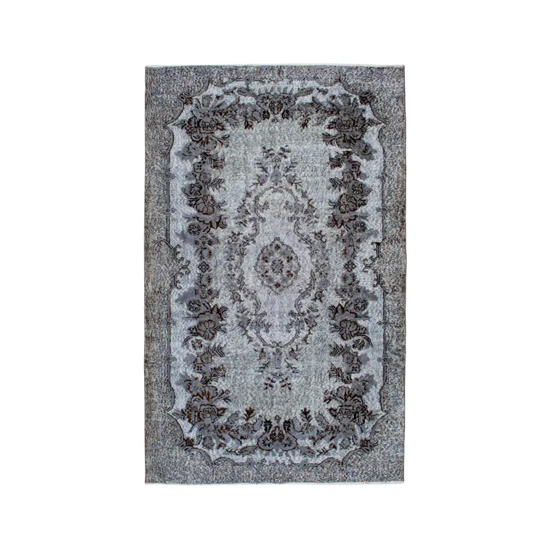 Vintage Turkish Rug, 5.8x9.4 ft Oushak Rug, Gray Brown Camouflage Rug - 1