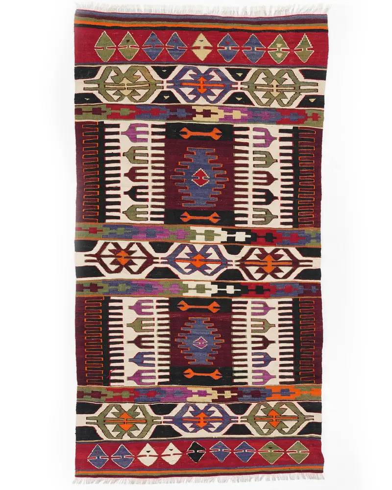 Kırmızı & Bej Halı, 3,5x6,6 ft Zarif Konfor