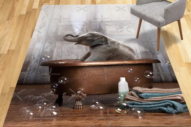 Zarif Fil Baskılı Halı: Banyonuz için Modern Tasarım
