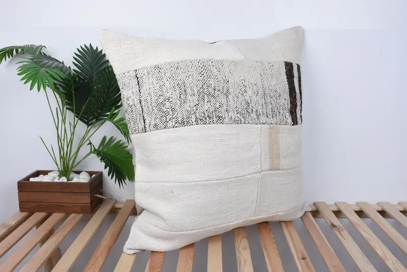32x32 Beige Pillow Case, Turkish Rugs Pillow Cover, Vintage Pillow, Pillow Cover, Kilim Cushion Sham, Boho Pillow, Bed Pillow - 4