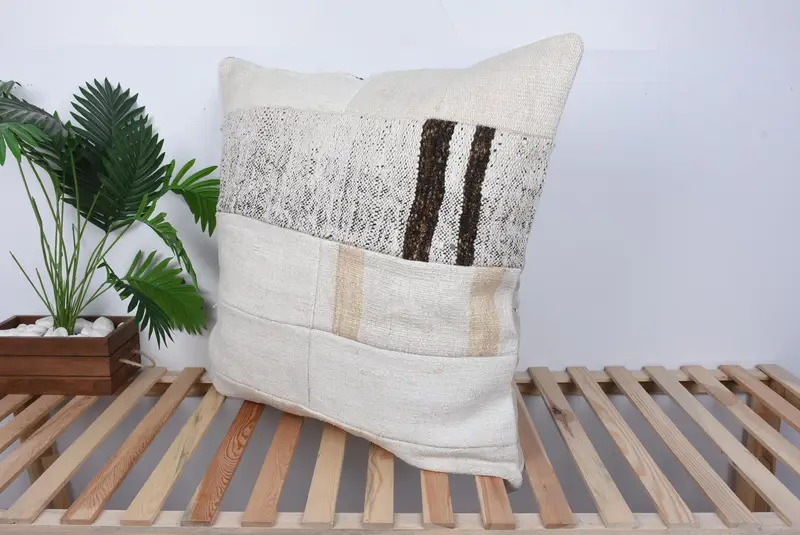 32x32 Beige Pillow Case, Turkish Rugs Pillow Cover, Vintage Pillow, Pillow Cover, Kilim Cushion Sham, Boho Pillow, Bed Pillow - 5