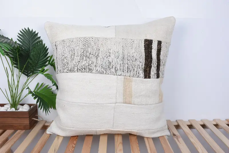 32x32 Beige Pillow Case, Turkish Rugs Pillow Cover, Vintage Pillow, Pillow Cover, Kilim Cushion Sham, Boho Pillow, Bed Pillow - 1
