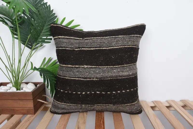 Colorful Pillow Cover, Turkish Pillow, 20x20 Brown Cushion, Kilim Pillow Cover, Anatolian Pillow Sham, Vintage Kilim Pillow, Cushion Cover - 1