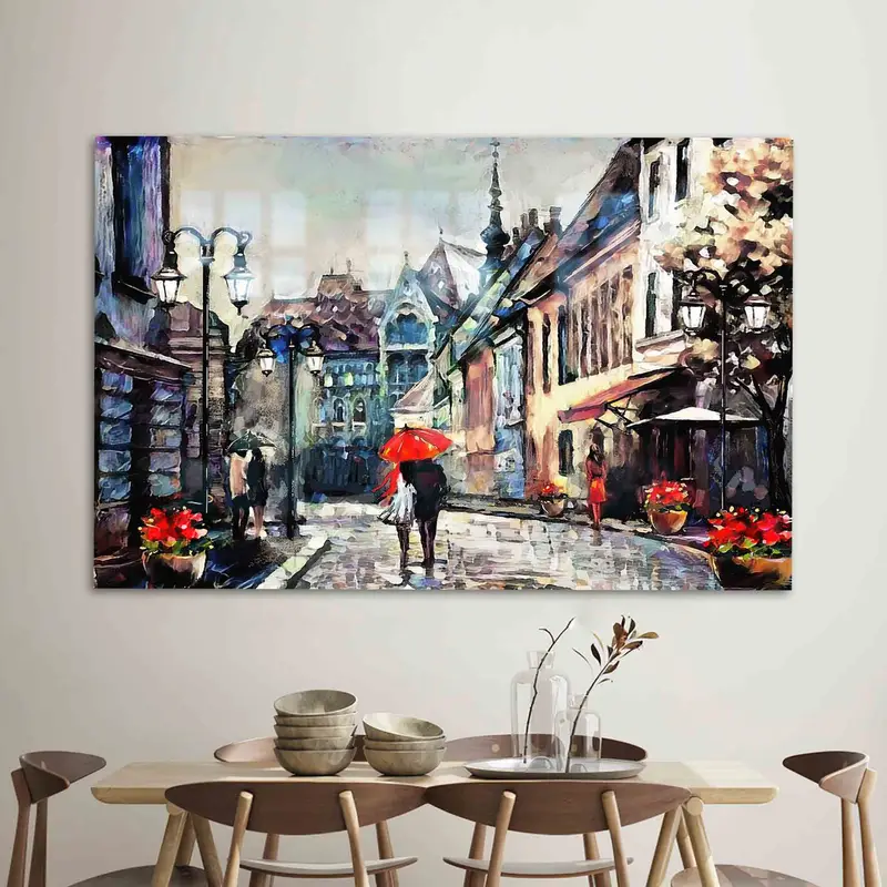 Vidrio impreso: vista de la calle París con una pareja romántica