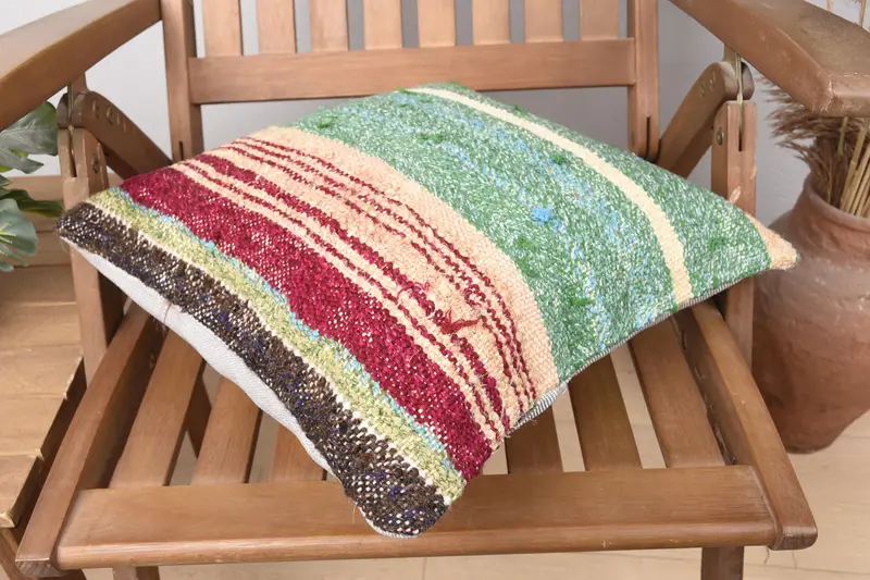 Turkish Kilim Pillow, Pillow for Sofa, 16x16 Green Pillow, Floor Pillow Sham, Cushion Case, Personalized Gift Pillow Pillow Case, Throw Kilim Pillow - 4