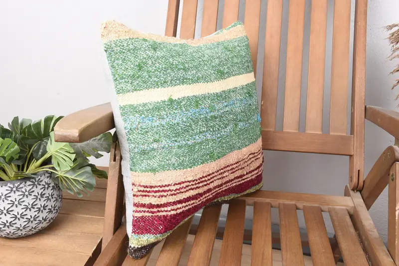 Turkish Kilim Pillow, Pillow for Sofa, 16x16 Green Pillow, Floor Pillow Sham, Cushion Case, Personalized Gift Pillow Pillow Case, Throw Kilim Pillow - 2