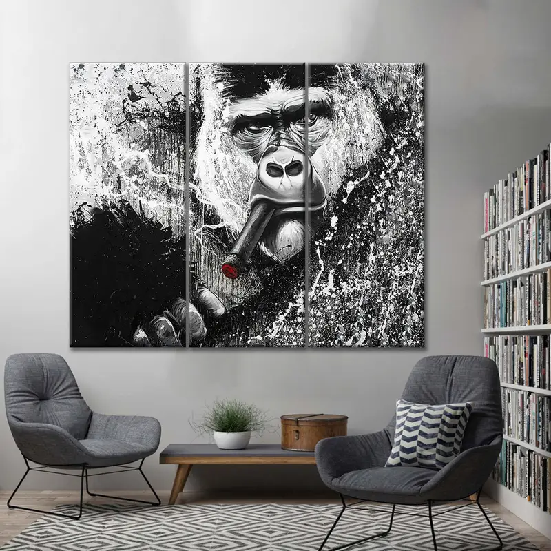 Monkey Print, Gorilla Wall Art, Animal Wall Decor, Office Wall Decor, Old Monkey Canvas, Large Wall Art, Monkey Photo, Monkey Wall Art, - 1