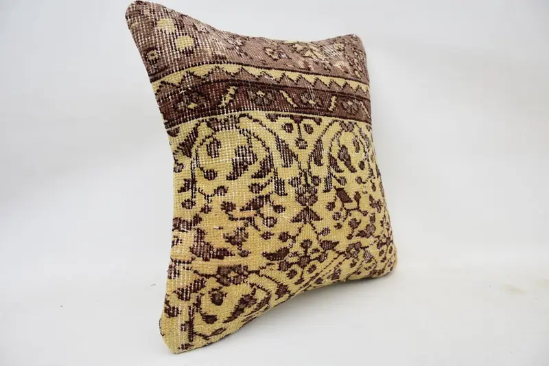 Antique Pillows, Aztec Cushion Case, Cushion Case, Vintage Pillow, 18x18 Yellow Pillow Cover, Vintage Kilim Throw Pillow, Armchair Cushion - 2