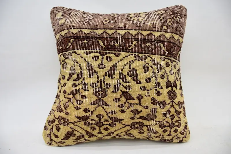 Antique Pillows, Aztec Cushion Case, Cushion Case, Vintage Pillow, 18x18 Yellow Pillow Cover, Vintage Kilim Throw Pillow, Armchair Cushion - 1