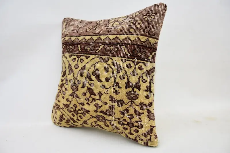 Antique Pillows, Aztec Cushion Case, Cushion Case, Vintage Pillow, 18x18 Yellow Pillow Cover, Vintage Kilim Throw Pillow, Armchair Cushion - 3
