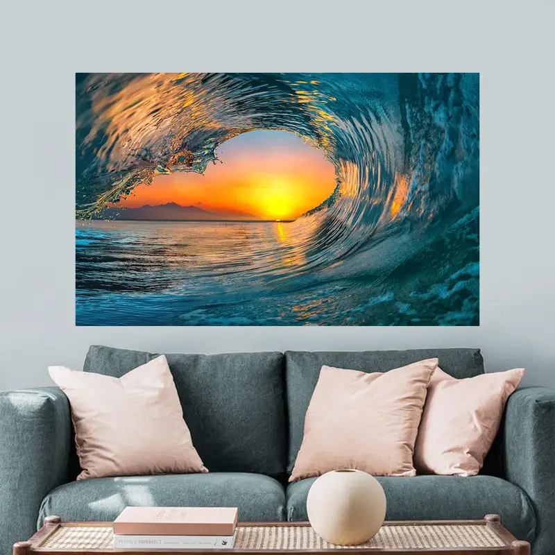 Elegant Sunset Seascape Printed Glass - Modern Ocean Decor
