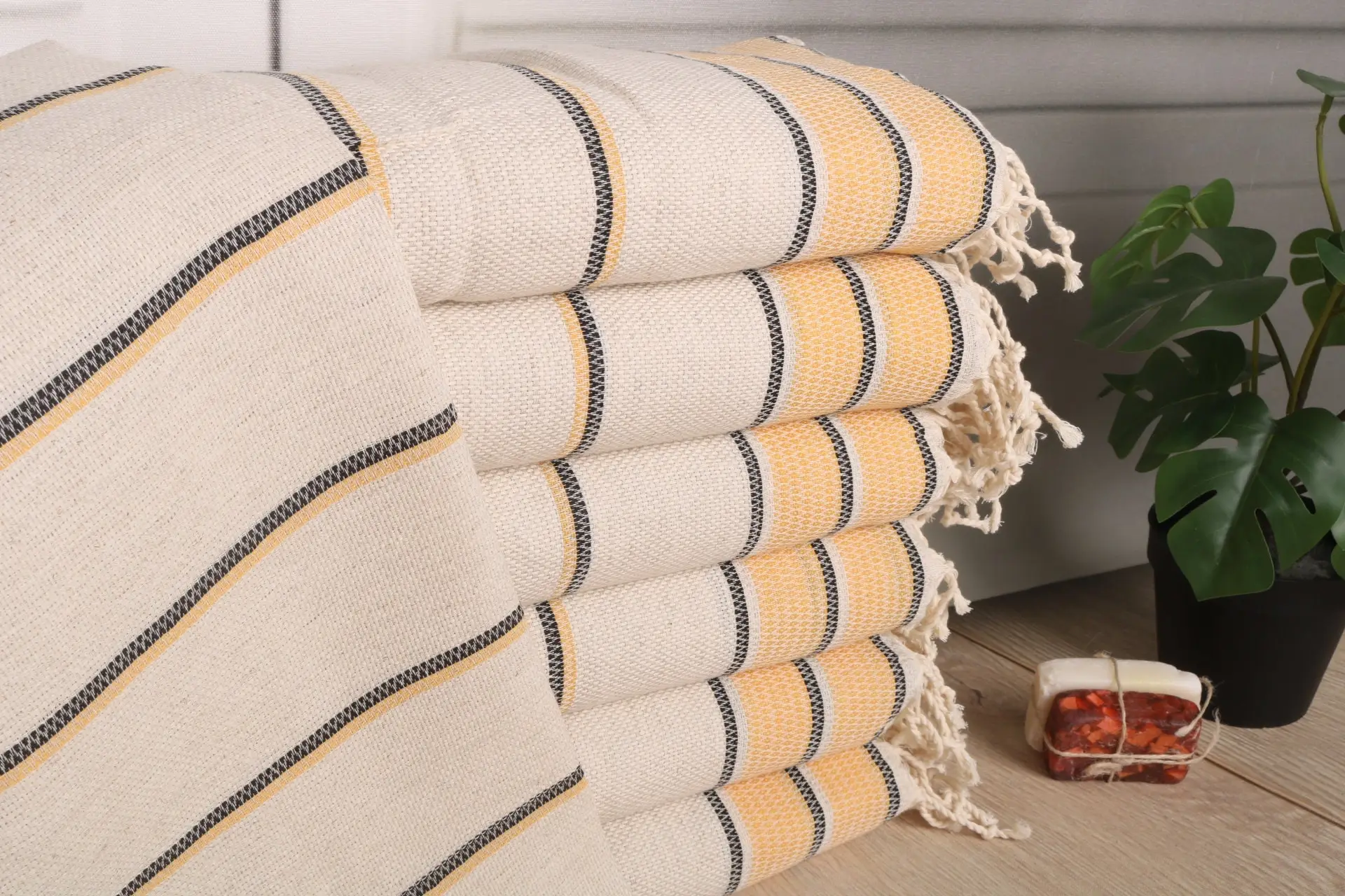 Mustard Linen Tea Towel Personalized Hand Towel, 40x20 inches - 1