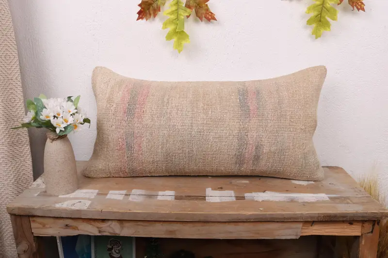 Cushion Case, Home Decor Pillow, 12x24 Beige Pillow, Pillow for Sofa, Accent Pillow Case, Cozy Throw Pillow Case, Turkish Pillow - 1