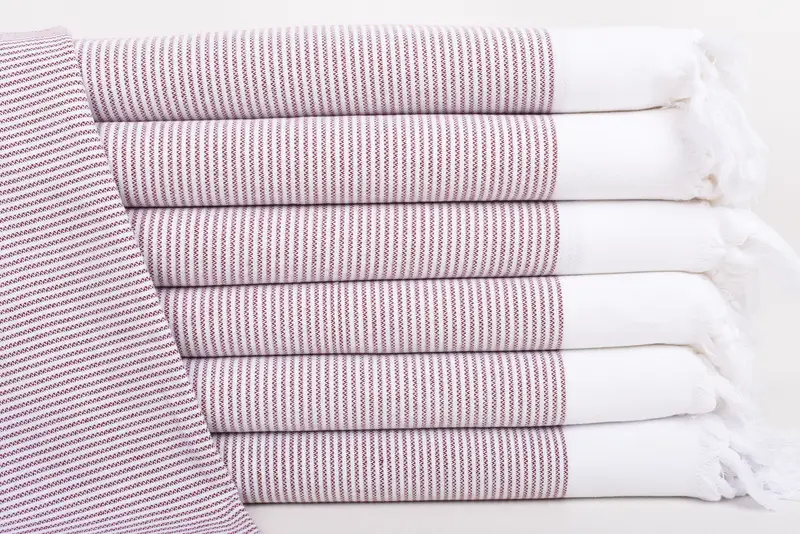 Handmade Cotton Monogram Tea Towel Burgundy Stripes, 18x40 Inches