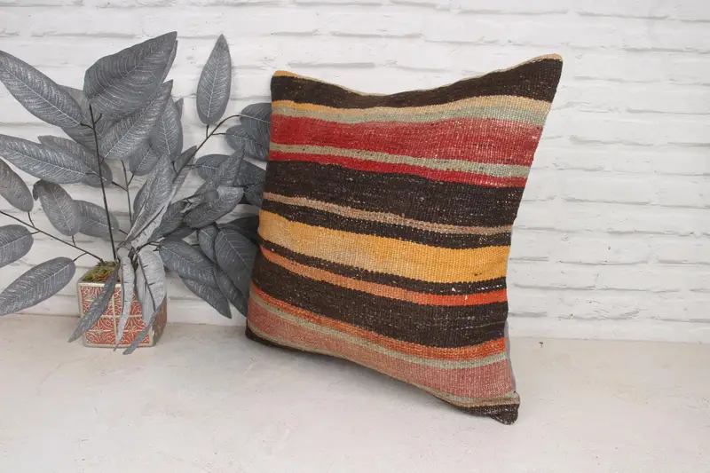 20x20 Beige Pillow Case, Indoor Cushion Cover, Kilim Pillow Cover, Vintage Pillow, Ethnical Kilim Rug Pillow, Sofa Bolster Pillow, Cushion - 4
