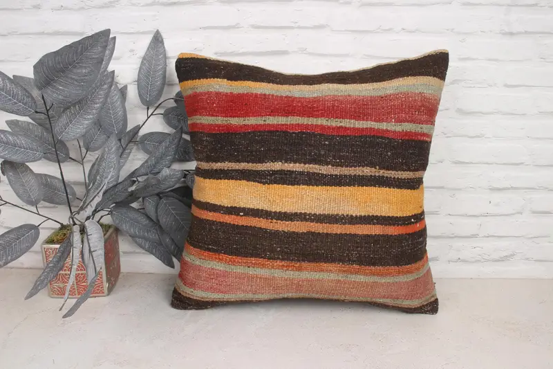 20x20 Beige Pillow Case, Indoor Cushion Cover, Kilim Pillow Cover, Vintage Pillow, Ethnical Kilim Rug Pillow, Sofa Bolster Pillow, Cushion - 1