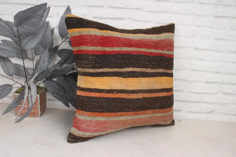 20x20 Beige Pillow Case, Indoor Cushion Cover, Kilim Pillow Cover, Vintage Pillow, Ethnical Kilim Rug Pillow, Sofa Bolster Pillow, Cushion - 3