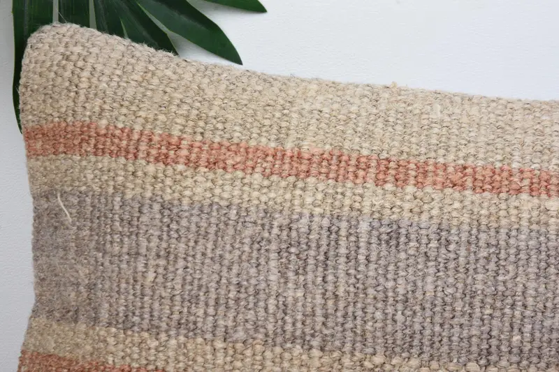 Vintage Kilim Throw Pillow, Pillow Case, Office Chair Pillow, Boho Pillow, Ethnical Kilim Rug Pillow, 8x16 Beige Cushion Cover - 2