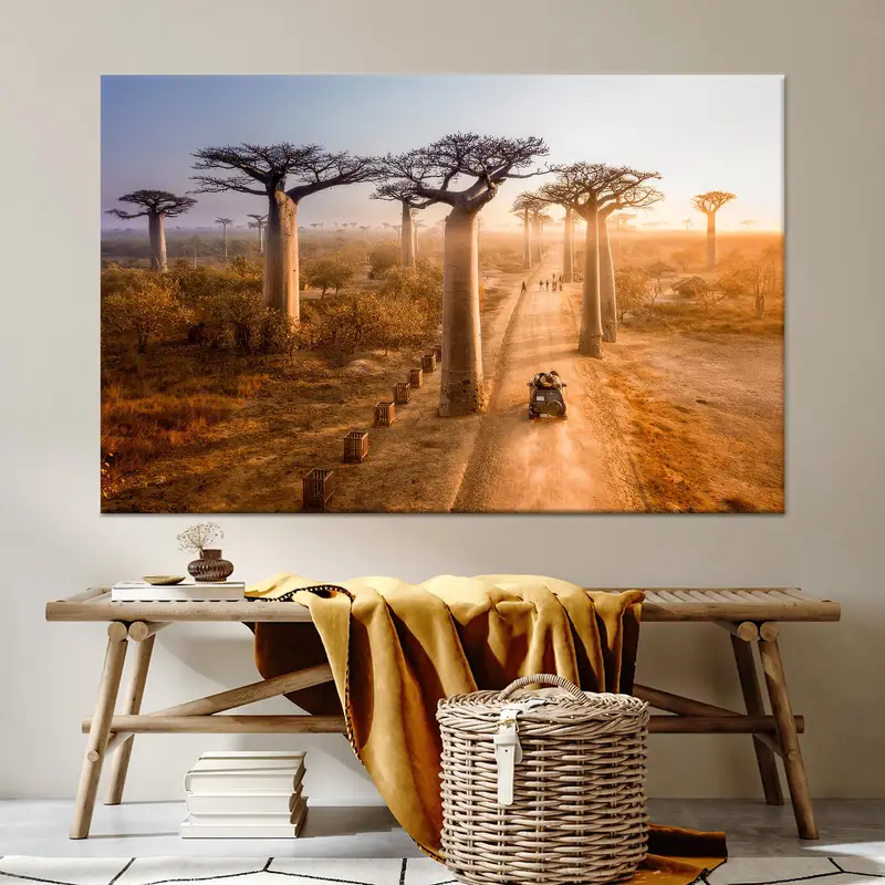 Lienzo de árbol de Madagascar: impresión elegante de decoración de granja