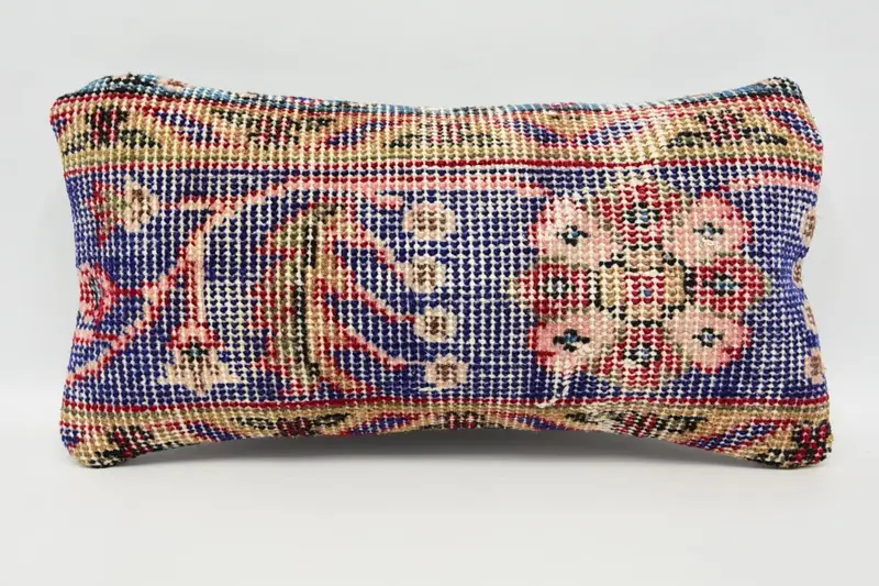 Throw Blue Cushion Case, Wool Moroccan 8x16 inch Pillow Cover - 1