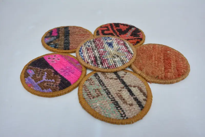 Bohemian Round Coaster, Orange and Pink Coaster with Non-Slip Backing