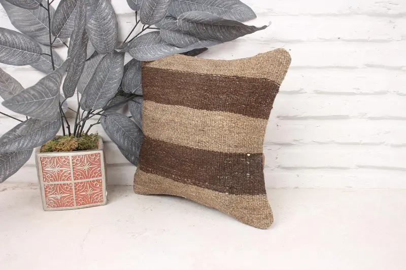 Pillow Sham, Vintage Kilim Throw Pillow, Kilim Pillow Cover, 12x12 Beige Cushion Cover, Boho Pillow, Sofa Bolster Pillow Cover - 4