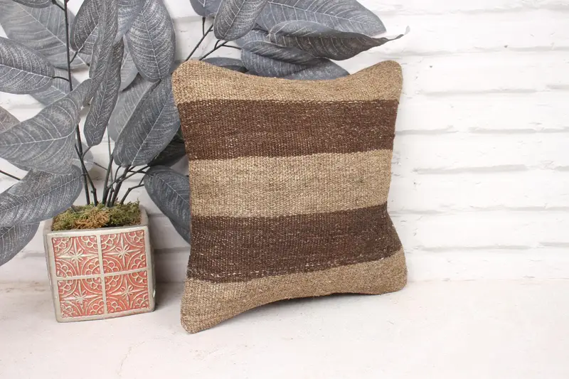 Pillow Sham, Vintage Kilim Throw Pillow, Kilim Pillow Cover, 12x12 Beige Cushion Cover, Boho Pillow, Sofa Bolster Pillow Cover - 3
