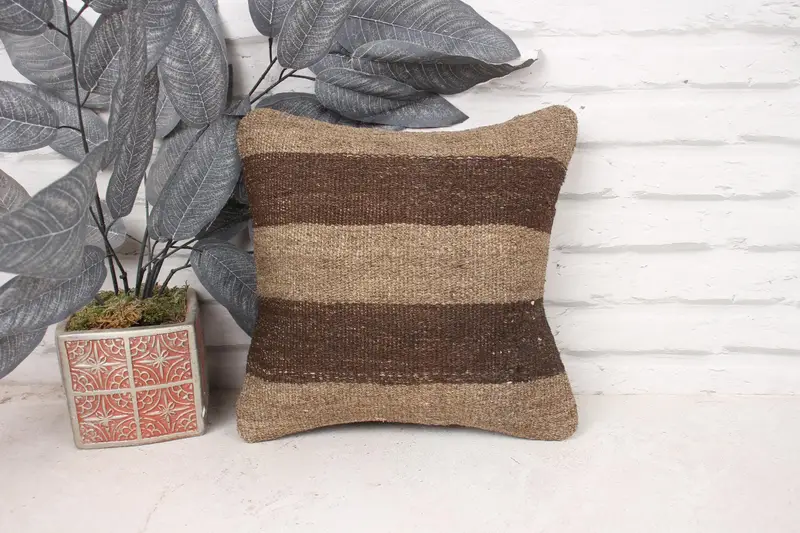 Pillow Sham, Vintage Kilim Throw Pillow, Kilim Pillow Cover, 12x12 Beige Cushion Cover, Boho Pillow, Sofa Bolster Pillow Cover - 1