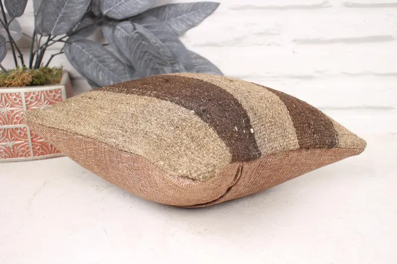 Pillow Sham, Vintage Kilim Throw Pillow, Kilim Pillow Cover, 12x12 Beige Cushion Cover, Boho Pillow, Sofa Bolster Pillow Cover - 6