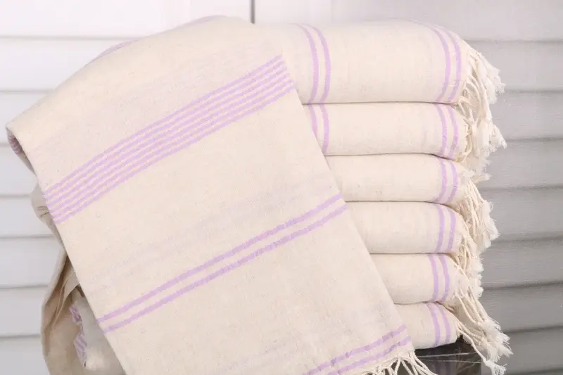 Handmade Lilac Striped Turkish Cotton Beach Towel, 36x79 Inches