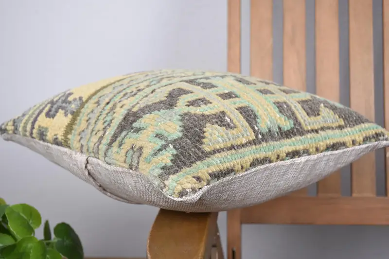 Indoor Cushion Cover, 14x14 Yellow Cushion Cover, Vintage Pillow, Knitted Pillow, Pillow for Couch, Kilim Pillow, Pet Pillow Case, Cushion - 6