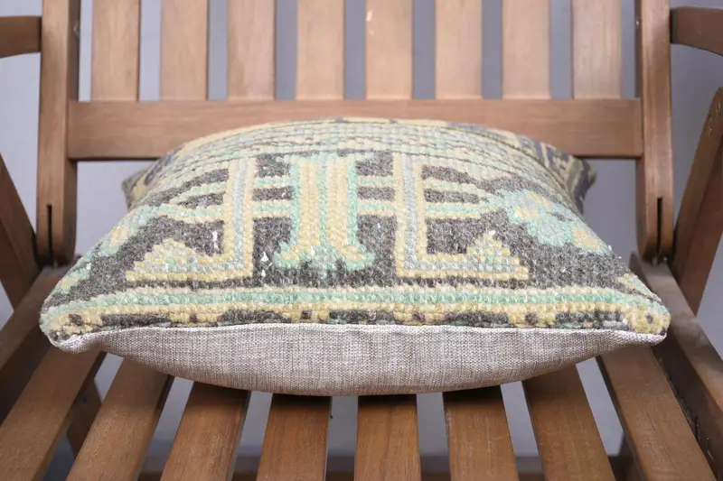 Indoor Cushion Cover, 14x14 Yellow Cushion Cover, Vintage Pillow, Knitted Pillow, Pillow for Couch, Kilim Pillow, Pet Pillow Case, Cushion - 5