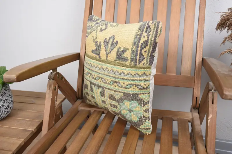 Indoor Cushion Cover, 14x14 Yellow Cushion Cover, Vintage Pillow, Knitted Pillow, Pillow for Couch, Kilim Pillow, Pet Pillow Case, Cushion - 3