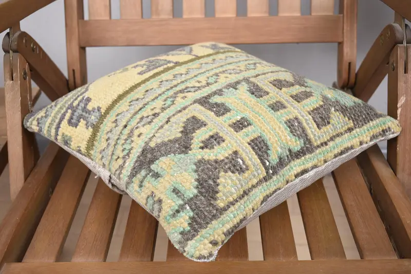Indoor Cushion Cover, 14x14 Yellow Cushion Cover, Vintage Pillow, Knitted Pillow, Pillow for Couch, Kilim Pillow, Pet Pillow Case, Cushion - 4