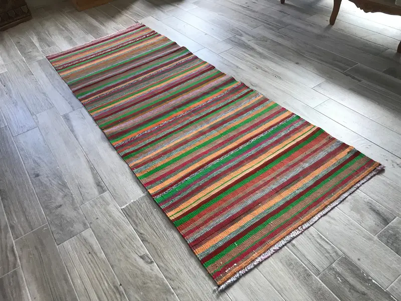 Alfombra turca Runner, alfombra vintage de 3x10,7 pies, alfombra de algodón Oushak roja - 1