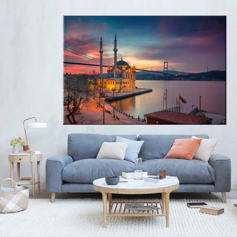 Istanbul Wall Art Canvas, Ortakoy Mosque Sunset Print, Istanbul Art, Wall Art Canvas, Boshphorus Bridge Art, Home Decor, Print Cotton Canvas - 1
