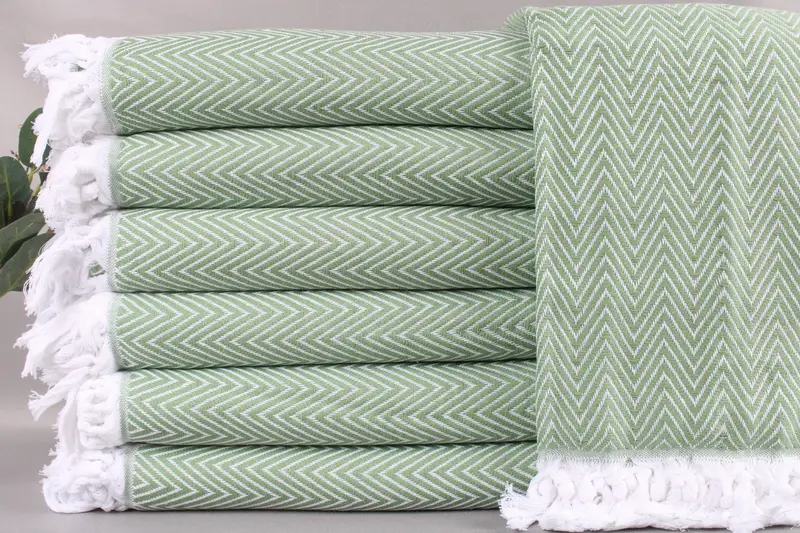 Embroidered Olive Green Chevron Throw Bedcover, 79x95 Inches