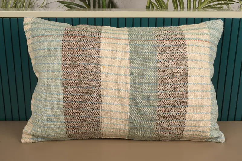 Striped Throw Euro Sham, Gift 16x24 inch WovenWhite Wool Pillow Case - 1